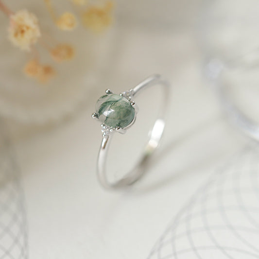 Moss Agate Ring — Adjustable (925 Sterling Silver)