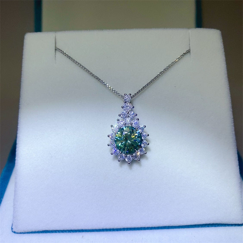 Moissanite Full Pavé Necklace — White Round Pendant