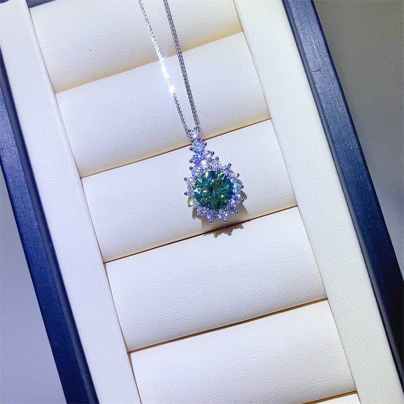 Moissanite Full Pavé Necklace — White Round Pendant