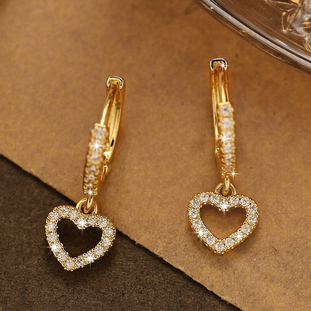 Retro Heart-shaped Pendant Ring Zircon Earrings Simple Style Pendant