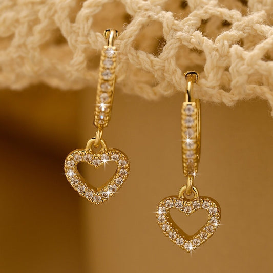 Retro Heart-shaped Pendant Ring Zircon Earrings Simple Style Pendant