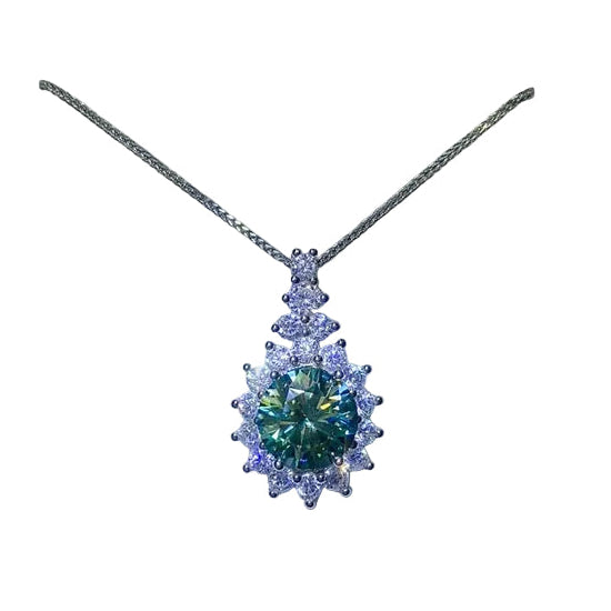 Moissanite Full Pavé Necklace — White Round Pendant