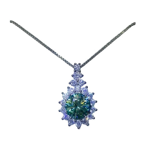 Moissanite Full Pavé Necklace — White Round Pendant