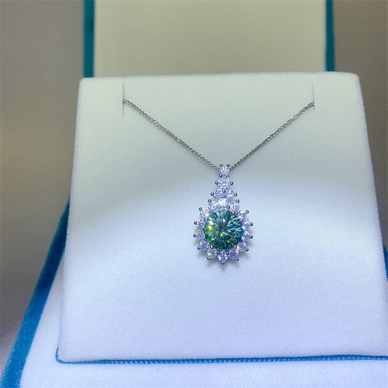 Moissanite Full Pavé Necklace — White Round Pendant